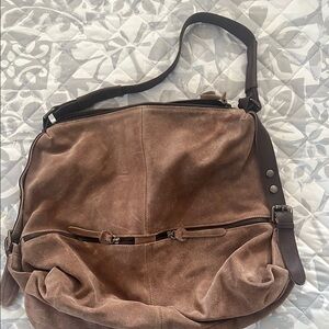 Never used Donald J Pliner brown suede shoulder bag with detachable long strap